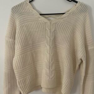 Cream Crew Neck Sweater with Textured Knit and Long Sleeves